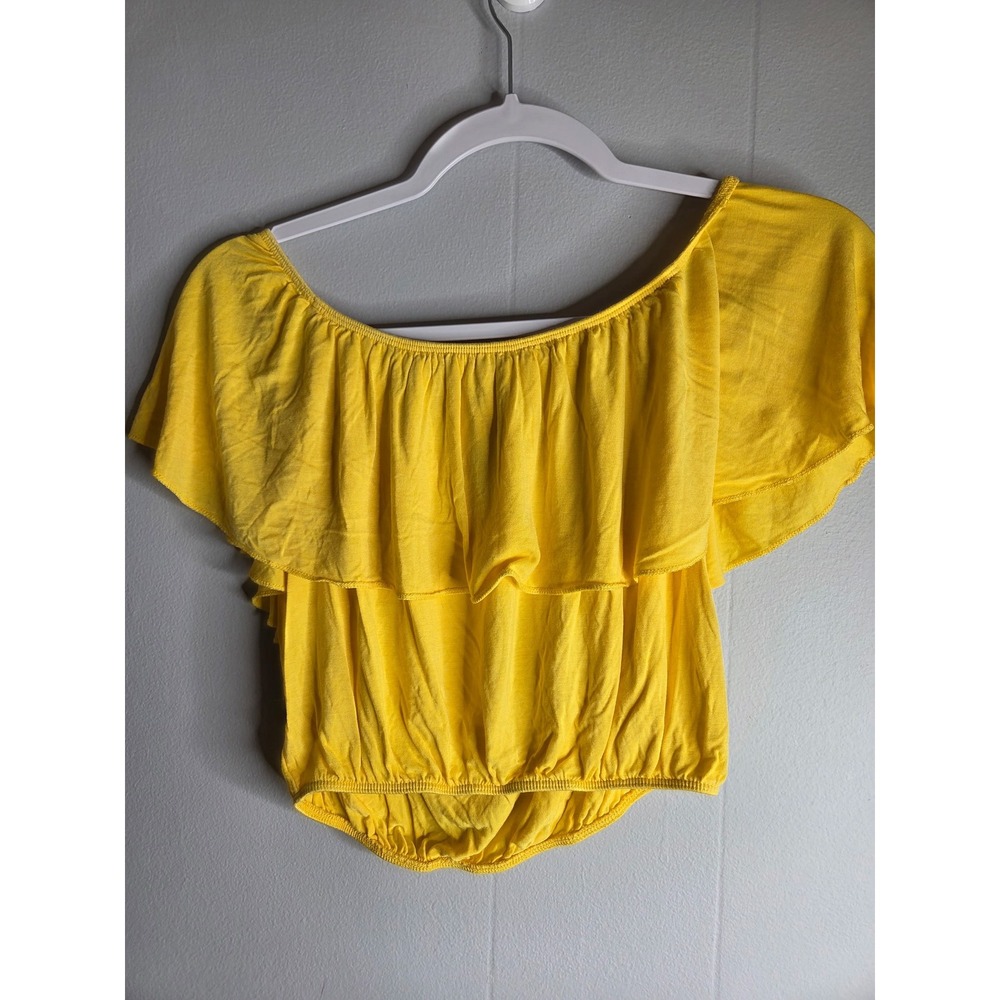 Forever 21 Womens Yellow Off The Shoulder‎ Ruffle Crop Top Size S Small